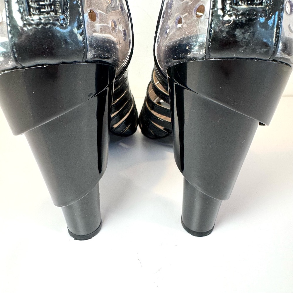 Chanel Black Patent Leather & Clear PVC Cage Block Heel Pumps W CC Logo, Sz 38 - Picture 9 of 13